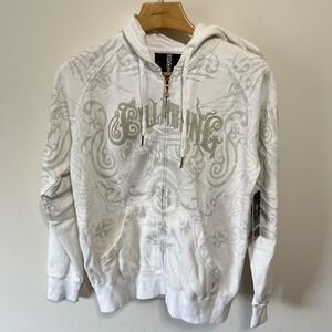 Vintage Billabong Hoodie Y2K Mens S White Full Zip Allover Print Punk Skate NEW